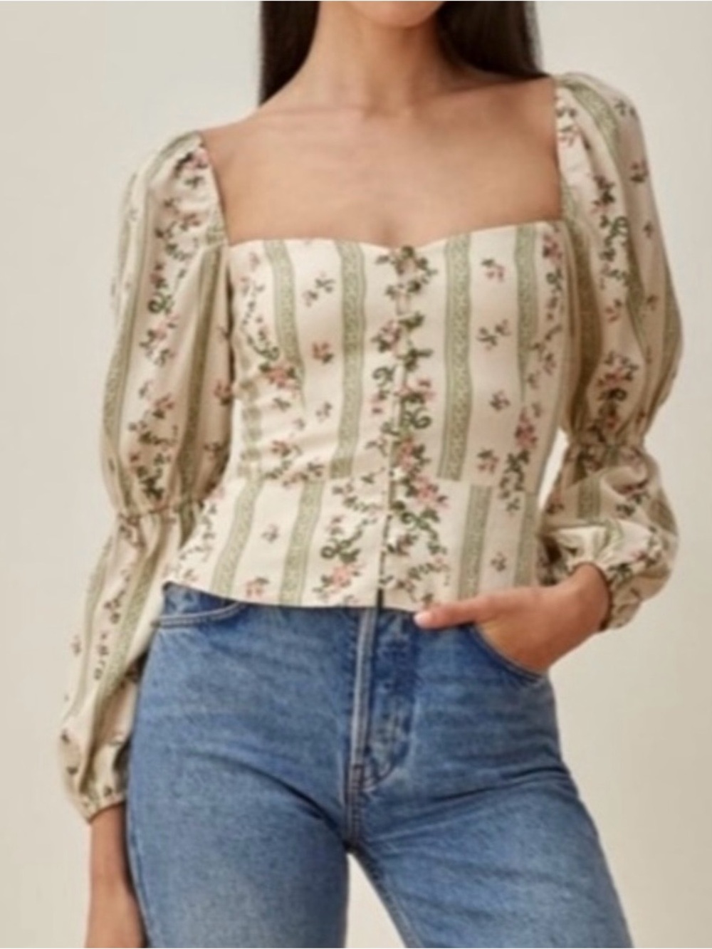 Reformation Cera Floral Puff Sleeve Top Size 0  Heath